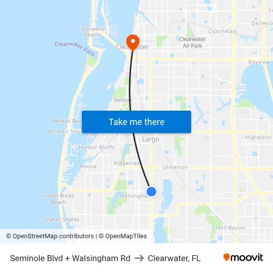 Seminole Blvd + Walsingham Rd to Clearwater, FL map