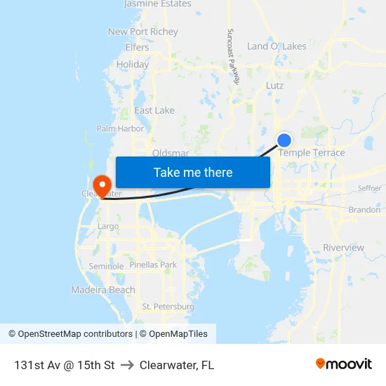 131st Av @ 15th St to Clearwater, FL map