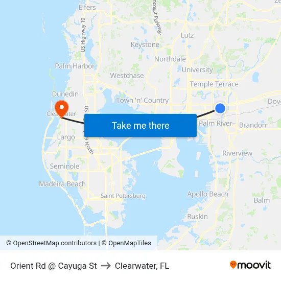 Orient Rd @ Cayuga St to Clearwater, FL map