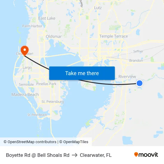 Boyette Rd @ Bell Shoals Rd to Clearwater, FL map