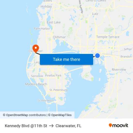 Kennedy Blvd @11th St to Clearwater, FL map