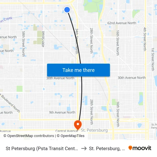 St Petersburg (Psta Transit Center) to St. Petersburg, FL map