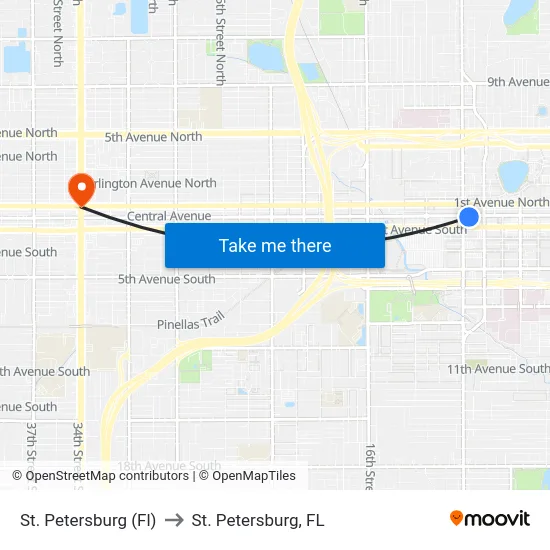 St. Petersburg (Fl) to St. Petersburg, FL map