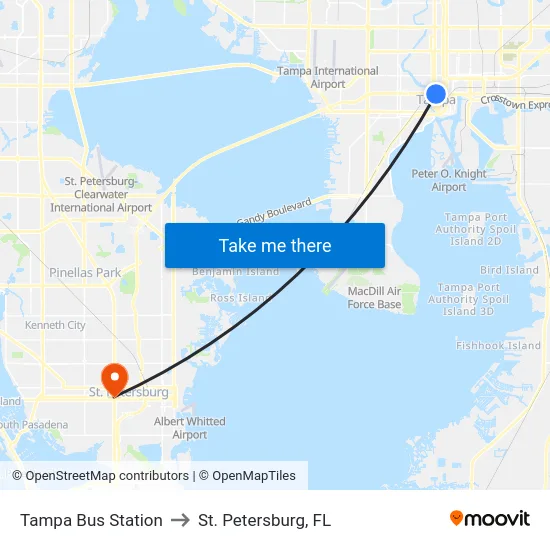 Tampa Bus Station to St. Petersburg, FL map
