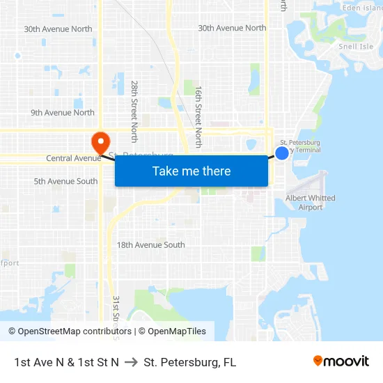 1st Ave N & 1st St N to St. Petersburg, FL map