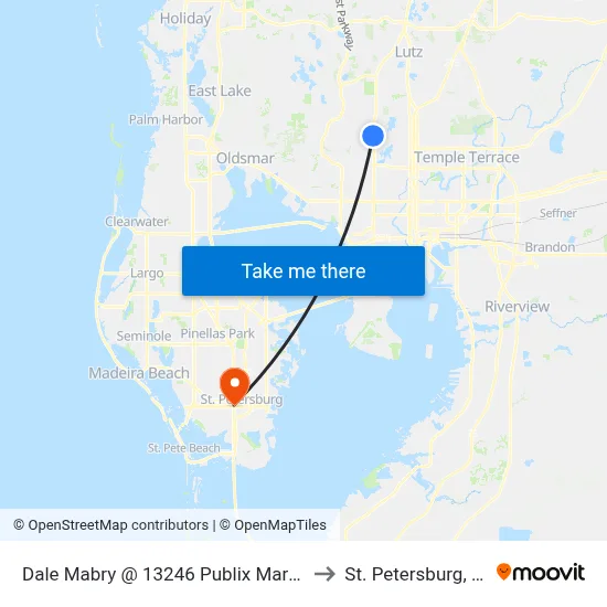 Dale Mabry @ 13246 Publix Market to St. Petersburg, FL map