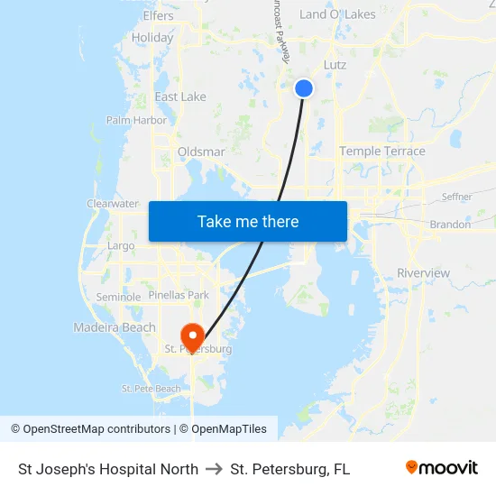 St Joseph's Hospital North to St. Petersburg, FL map