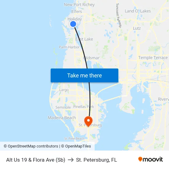 Alt Us 19 & Flora Ave (Sb) to St. Petersburg, FL map