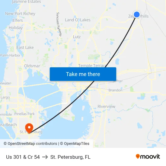 Us 301 & Cr 54 to St. Petersburg, FL map