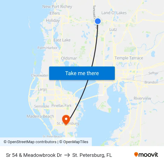 Sr 54 & Meadowbrook Dr to St. Petersburg, FL map