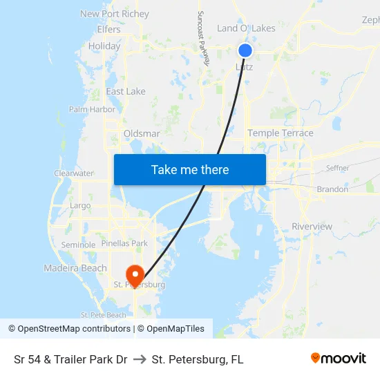 Sr 54 & Trailer Park Dr to St. Petersburg, FL map