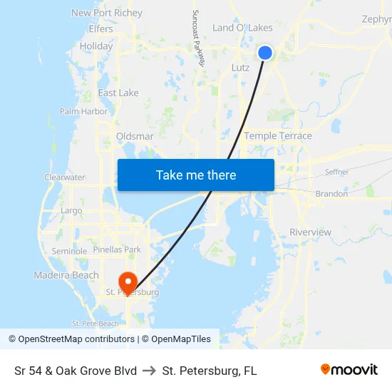Sr 54 & Oak Grove Blvd to St. Petersburg, FL map