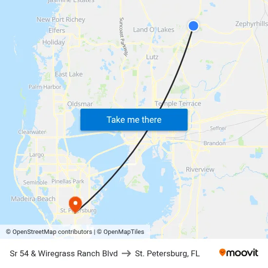 Sr 54 & Wiregrass Ranch Blvd to St. Petersburg, FL map