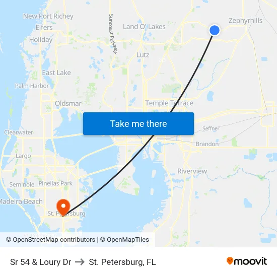 Sr 54 & Loury Dr to St. Petersburg, FL map