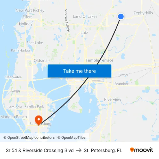 Sr 54 & Riverside Crossing Blvd to St. Petersburg, FL map