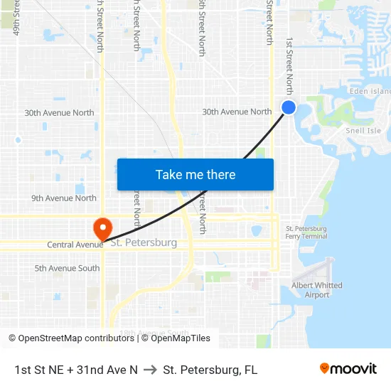 1st St NE + 31nd Ave N to St. Petersburg, FL map