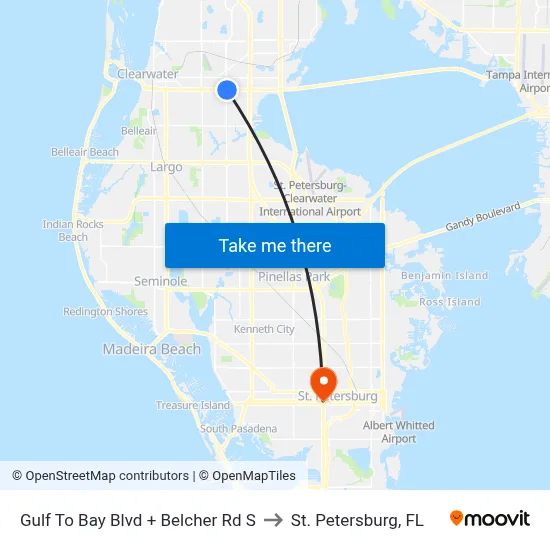 Gulf To Bay Blvd + Belcher Rd S to St. Petersburg, FL map