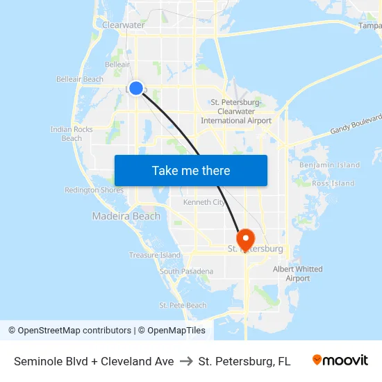 Seminole Blvd + Cleveland Ave to St. Petersburg, FL map