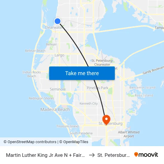 Martin Luther King Jr Ave N + Fairmont St to St. Petersburg, FL map