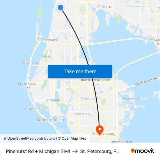 Pinehurst Rd + Michigan Blvd to St. Petersburg, FL map