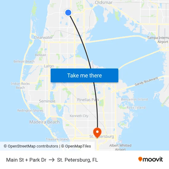 Main St + Park Dr to St. Petersburg, FL map