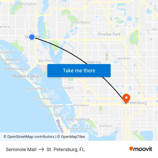 Seminole Mall to St. Petersburg, FL map