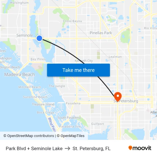 Park Blvd + Seminole Lake to St. Petersburg, FL map