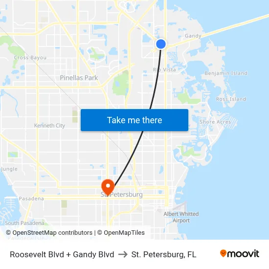 Roosevelt Blvd + Gandy Blvd to St. Petersburg, FL map