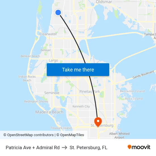 Patricia Ave + Admiral Rd to St. Petersburg, FL map