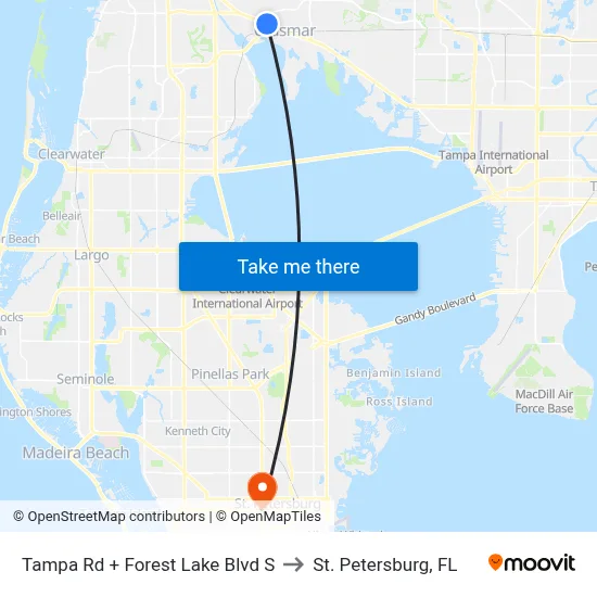 Tampa Rd + Forest Lake Blvd S to St. Petersburg, FL map