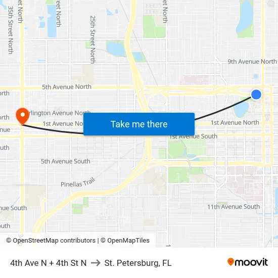 4th Ave N + 4th St N to St. Petersburg, FL map