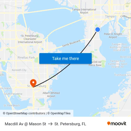 Macdill Av @ Mason St to St. Petersburg, FL map