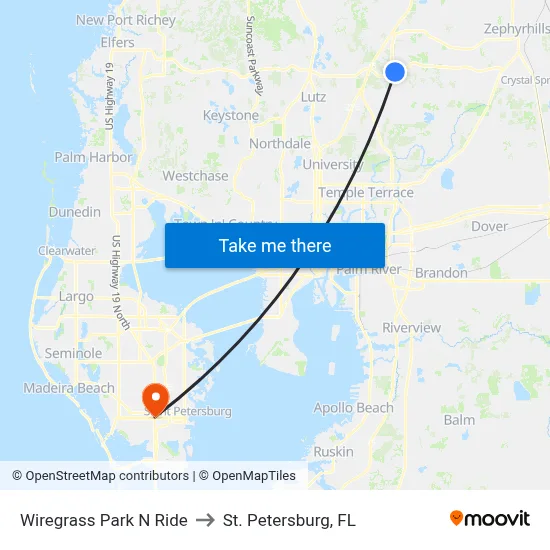 Wiregrass Park N Ride to St. Petersburg, FL map
