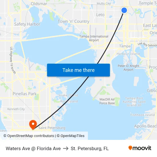 Waters Ave @ Florida Ave to St. Petersburg, FL map