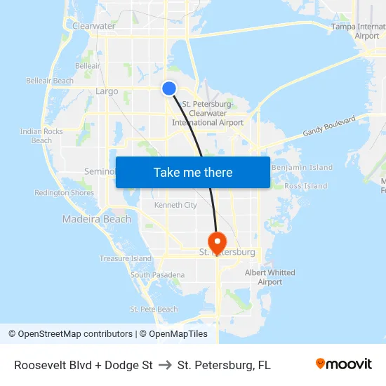 Roosevelt Blvd + Dodge St to St. Petersburg, FL map