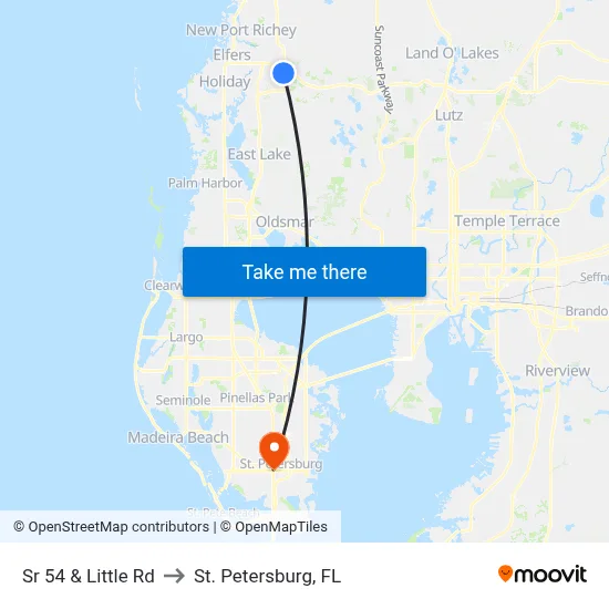 Sr 54 & Little Rd to St. Petersburg, FL map