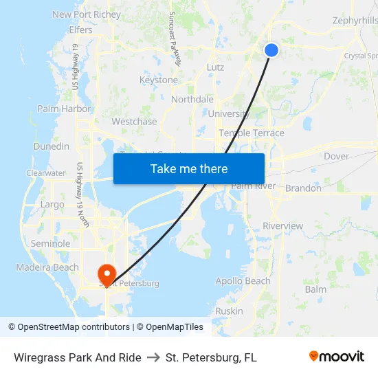 Wiregrass Park And Ride to St. Petersburg, FL map
