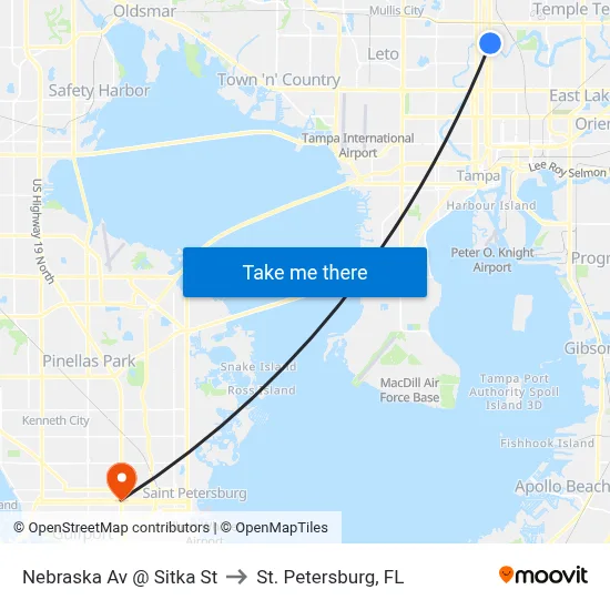 Nebraska Av @ Sitka St to St. Petersburg, FL map