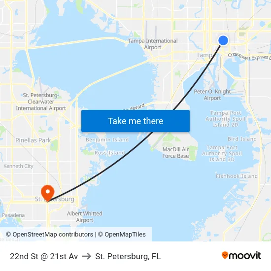 22nd St @ 21st Av to St. Petersburg, FL map