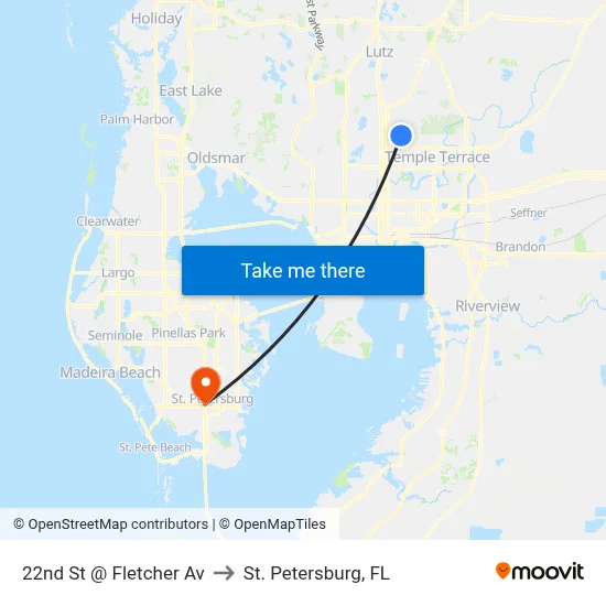 22nd St @ Fletcher Av to St. Petersburg, FL map