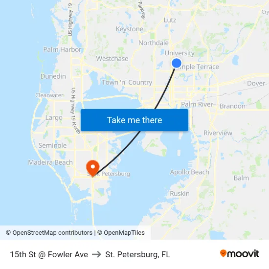15th St @ Fowler Ave to St. Petersburg, FL map