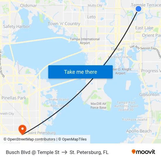 Busch Blvd @ Temple St to St. Petersburg, FL map