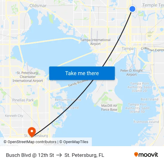 Busch Blvd @ 12th St to St. Petersburg, FL map