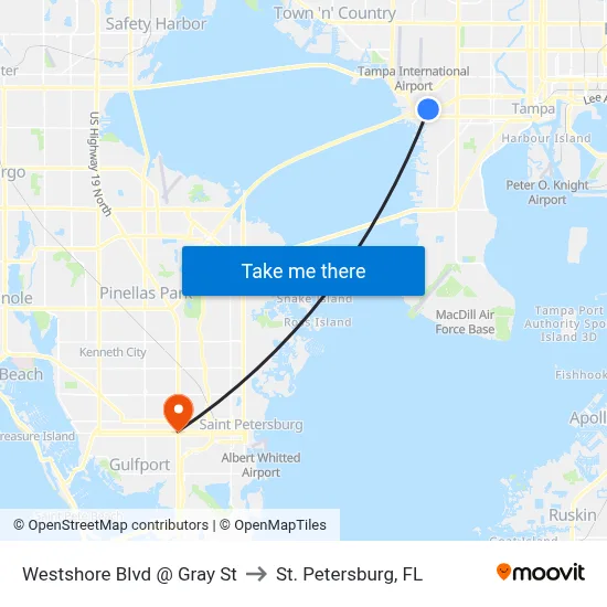Westshore Blvd @ Gray St to St. Petersburg, FL map
