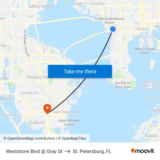 Westshore Blvd @ Gray St to St. Petersburg, FL map