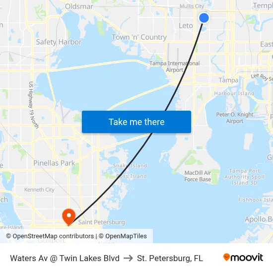 Waters Av @ Twin Lakes Blvd to St. Petersburg, FL map