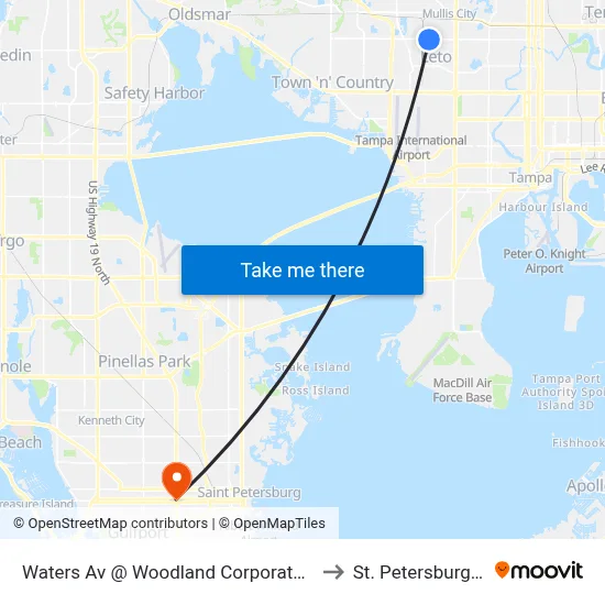 Waters Av @ Woodland Corporate Blvd to St. Petersburg, FL map