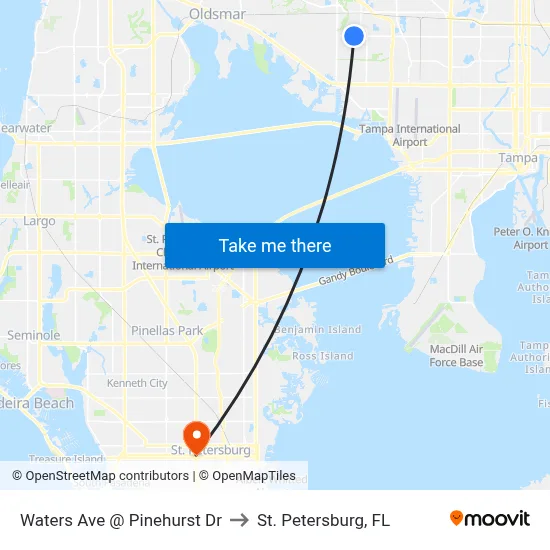 Waters Ave @ Pinehurst Dr to St. Petersburg, FL map