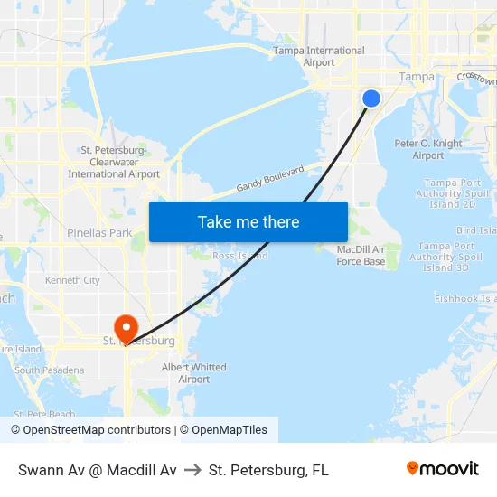 Swann Av @ Macdill Av to St. Petersburg, FL map