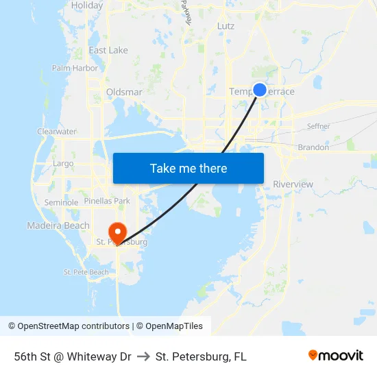 56th St @ Whiteway Dr to St. Petersburg, FL map